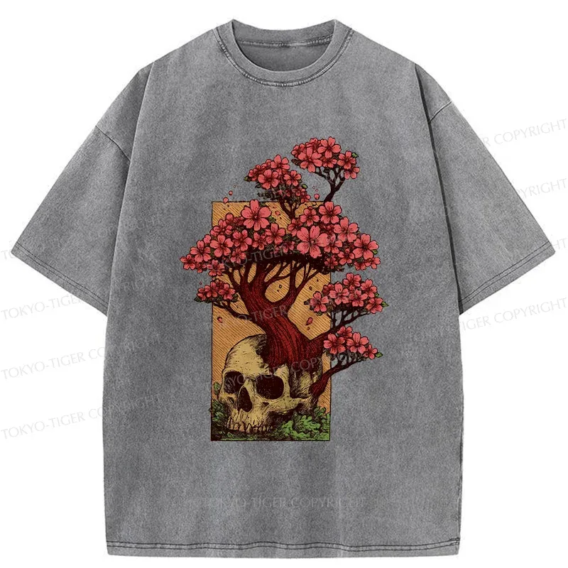 Tokyo-Tiger Skull Flower Washed T-Shirt
