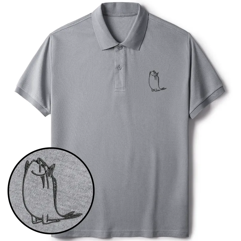 Tokyo-Tiger Kneeling Fish Embroidered Polo T-Shirt