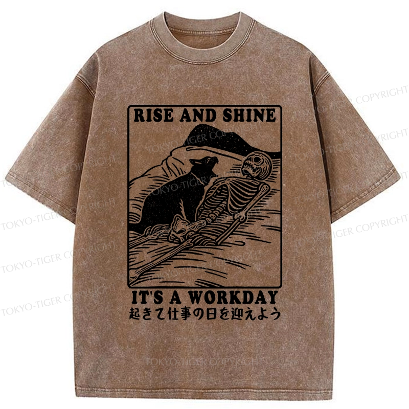 Tokyo-Tiger Rise And Shine It's A Workday Washed T-Shirt