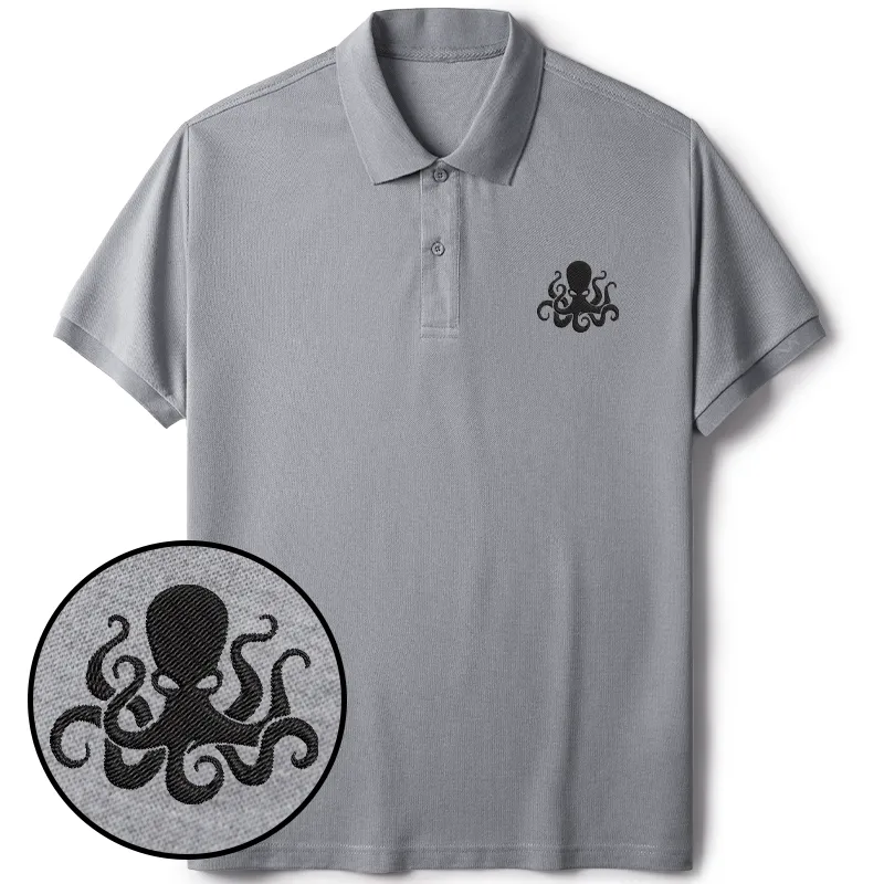 Tokyo-Tiger Japanese Octopus Embroidered Polo T-Shirt