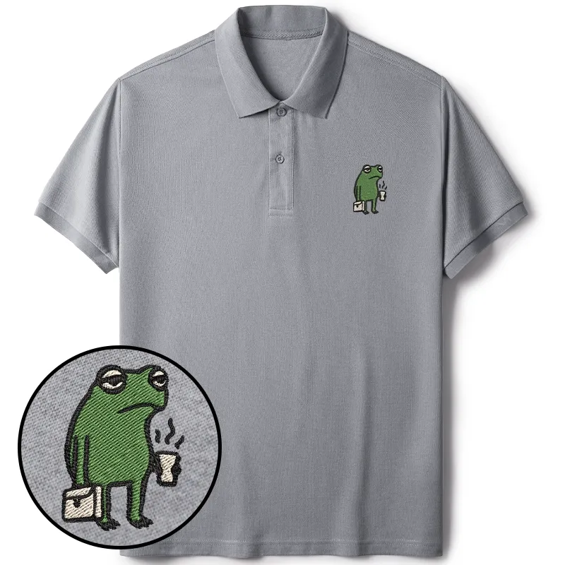 Tokyo-Tiger Funny Frog Going To Work Embroidered Polo T-Shirt