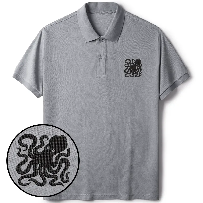 Tokyo-Tiger Japanese Tako Embroidered Polo T-Shirt