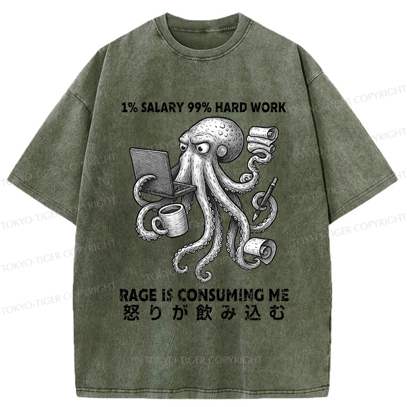 Tokyo-Tiger 1% Salary 99% Hard Work Washed T-Shirt