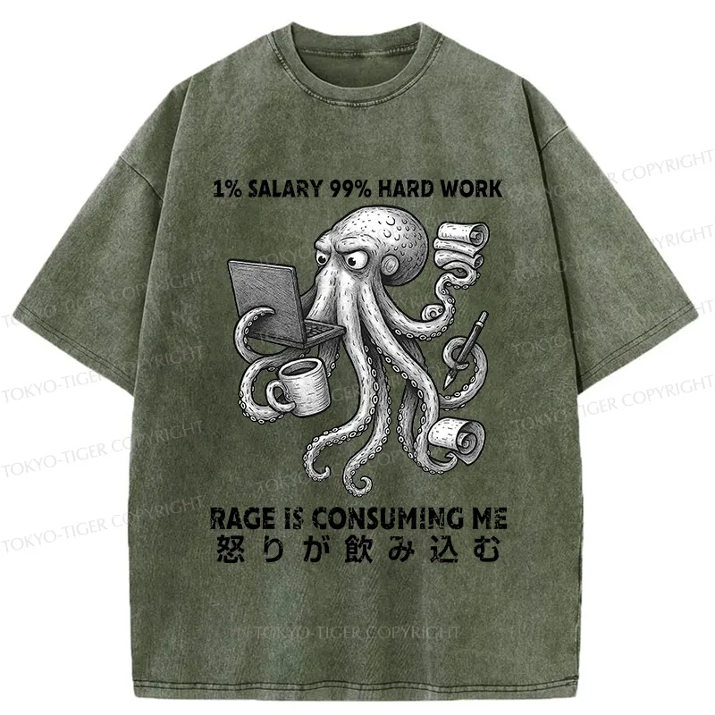 Tokyo-Tiger 1% Salary 99% Hard Work Washed T-Shirt