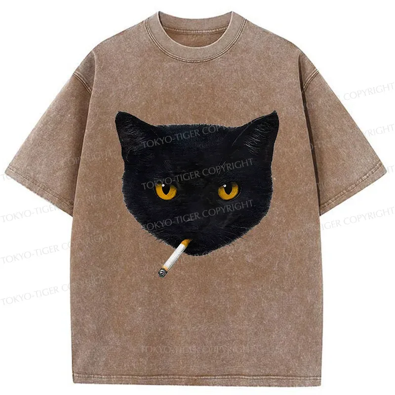 Tokyo-Tiger Smoking Cat Washed T-Shirt