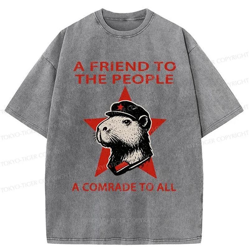 Tokyo-Tiger Capibalism Funny Washed T-Shirt