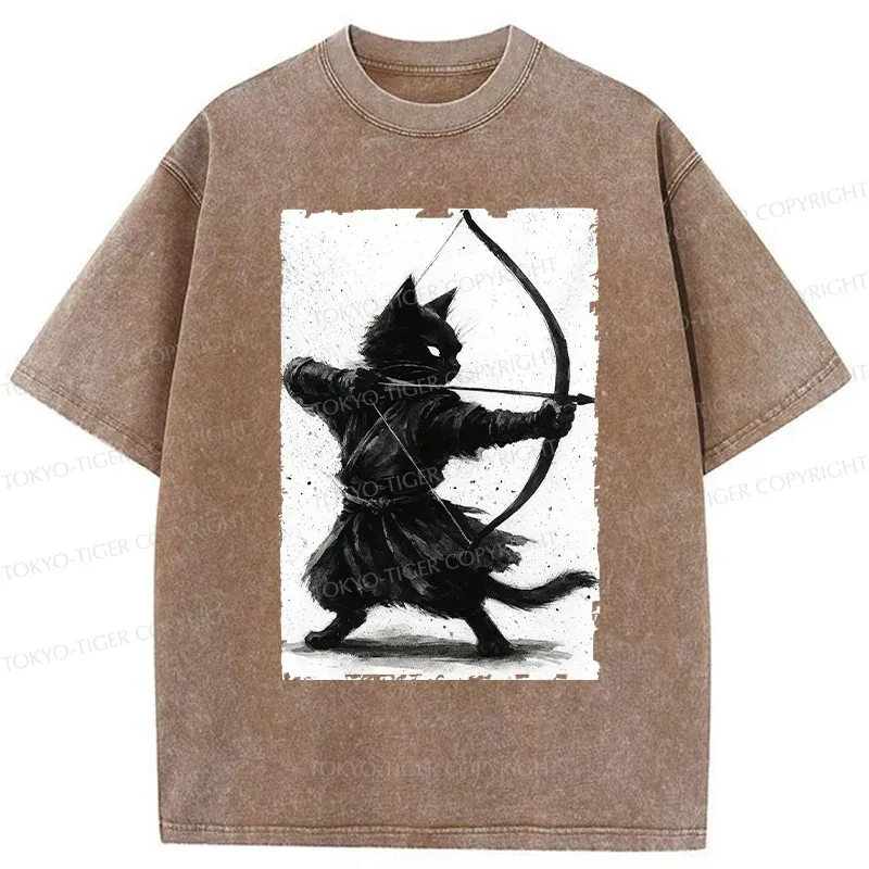 Tokyo-Tiger Retro Cat Archery Washed T-Shirt