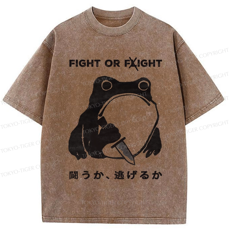 Tokyo-Tiger Fight Or Flight Funny Washed T-Shirt