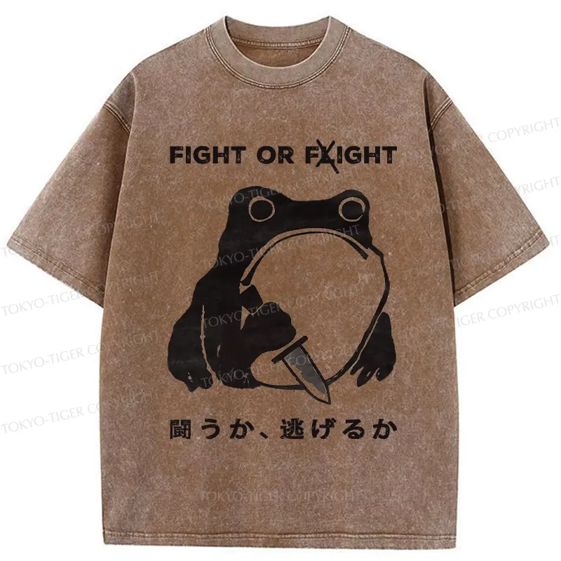 Tokyo-Tiger Fight Or Flight Funny Washed T-Shirt