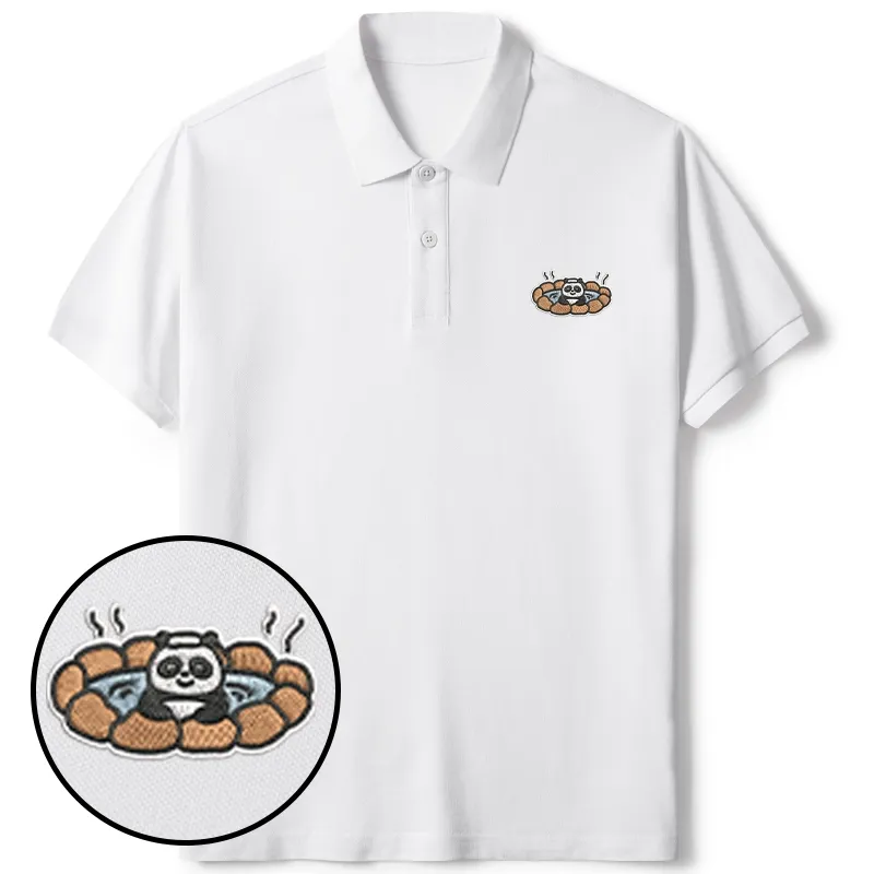 Tokyo-Tiger Panda In Hot Springs Embroidered Polo T-Shirt