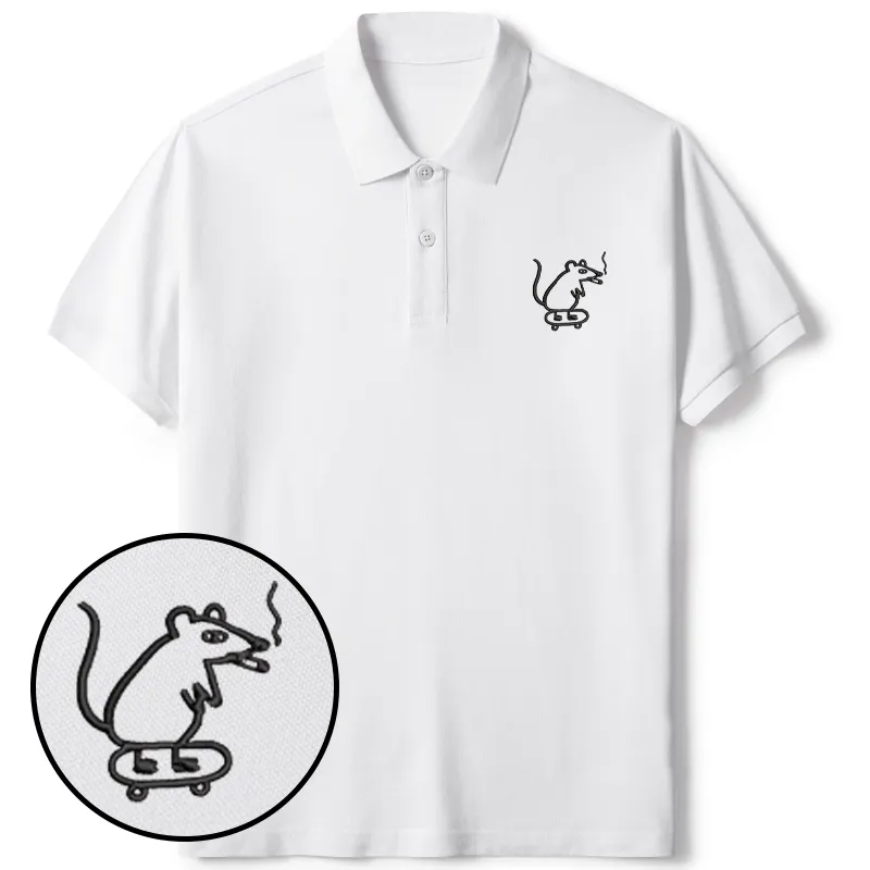 Tokyo-Tiger Funny Mouse On Skateboard Embroidered Polo T-Shirt