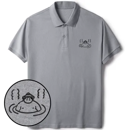 Tokyo-Tiger Sumo In Hot Springs Embroidered Polo T-Shirt