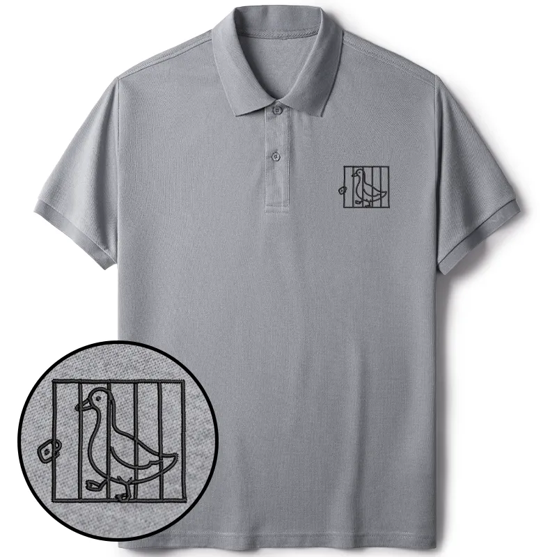 Tokyo-Tiger Silly Goose In A Cage Embroidered Polo T-Shirt