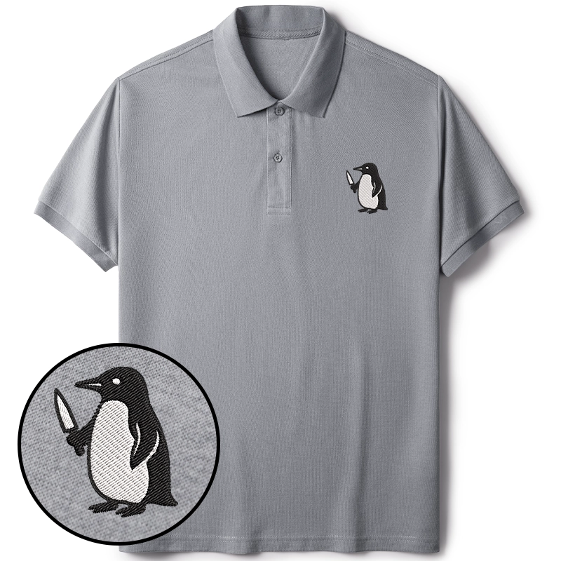 Tokyo-Tiger Penguin With Knife Embroidered Polo T-Shirt