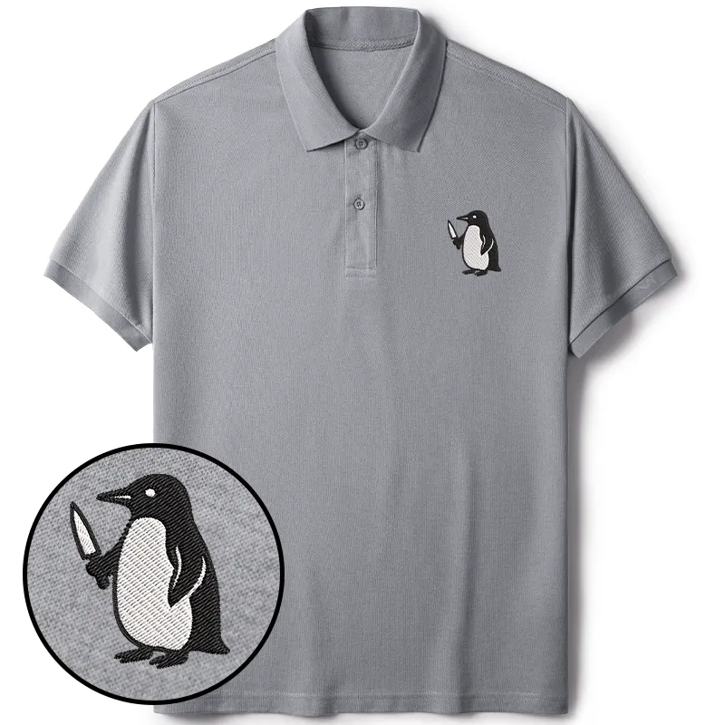 Tokyo-Tiger Penguin With Knife Embroidered Polo T-Shirt