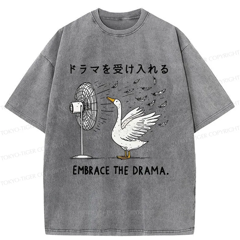 Tokyo-Tiger Goose Blowing Electric Fan Washed T-Shirt