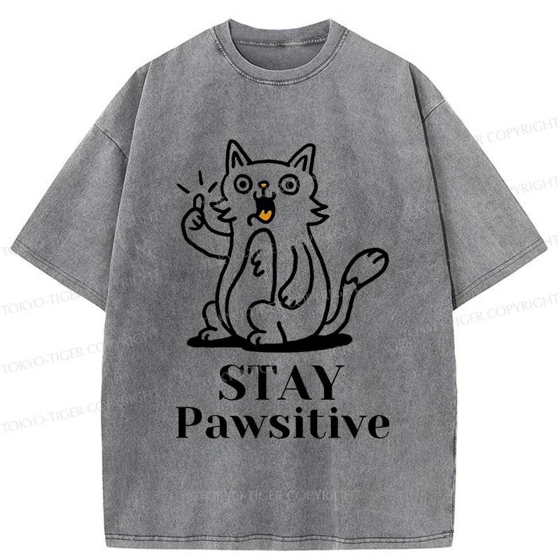 Tokyo-Tiger Stay Positive Cat Washed T-Shirt