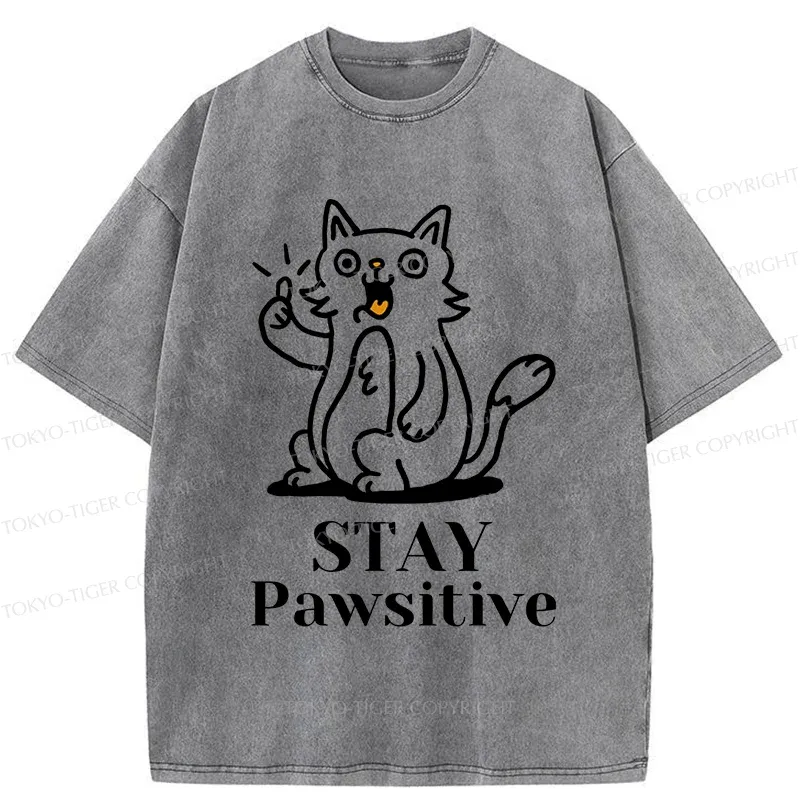 Tokyo-Tiger Stay Positive Cat Washed T-Shirt