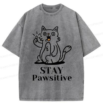 Tokyo-Tiger Stay Positive Cat Washed T-Shirt