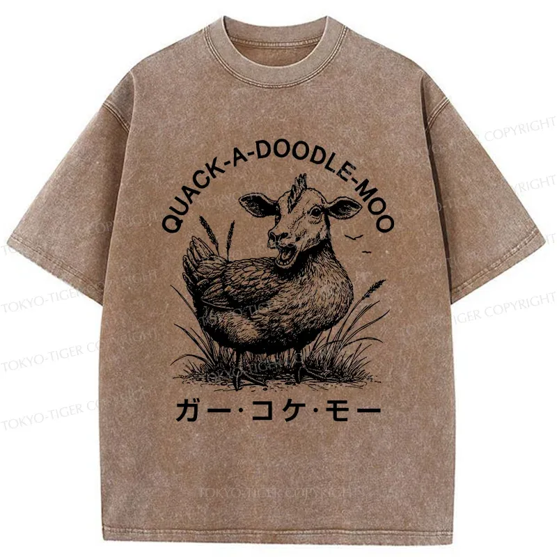 Tokyo-Tiger Duck Cow Funny Washed T-Shirt