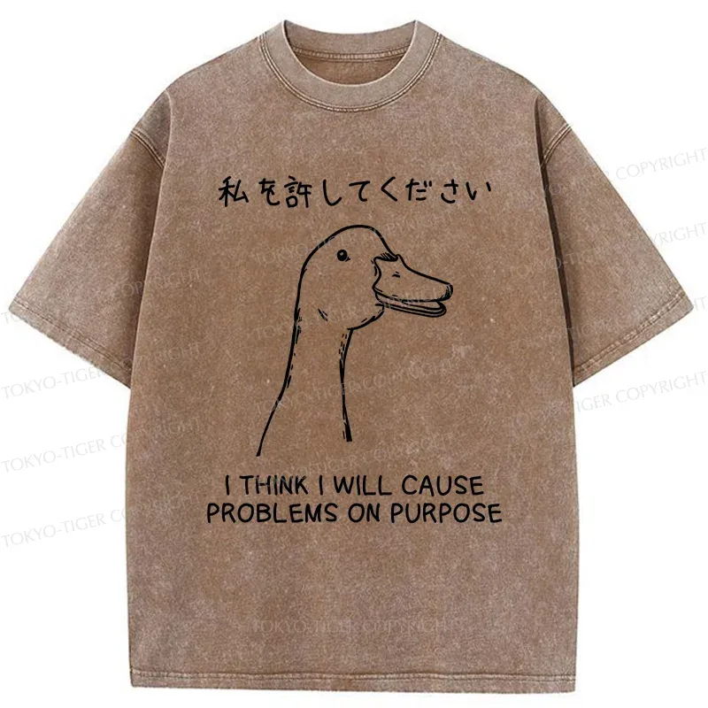 Tokyo-Tiger Stupid Goose Funny Washed T-Shirt