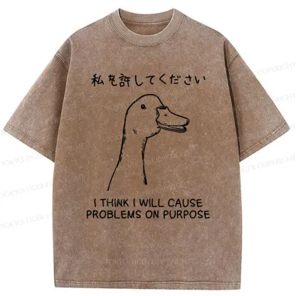 Tokyo-Tiger Stupid Goose Funny Washed T-Shirt