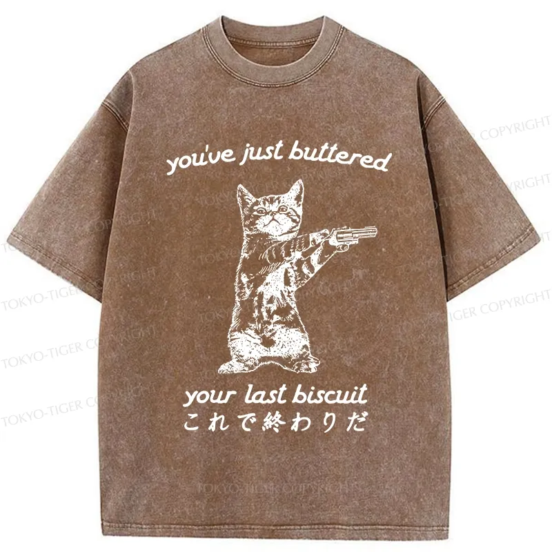 Tokyo-Tiger Funny Cat Holding A Gun Washed T-Shirt