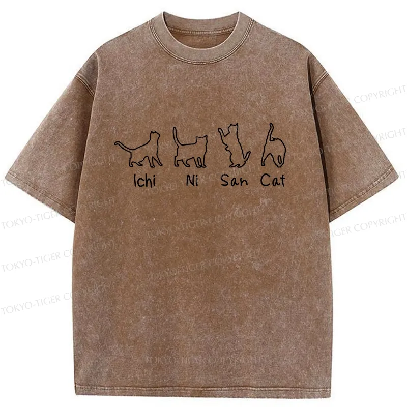 Tokyo-Tiger One Two Three Cat Washed T-Shirt