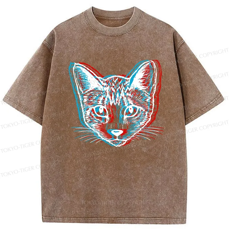 Tokyo-Tiger Psychedelic Cat Washed T-Shirt