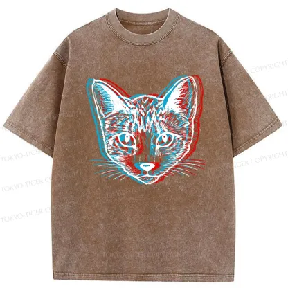 Tokyo-Tiger Psychedelic Cat Washed T-Shirt