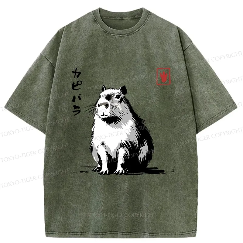 Tokyo-Tiger Retro Japanese Capybara Washed T-Shirt