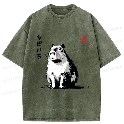 Tokyo-Tiger Retro Japanese Capybara Washed T-Shirt