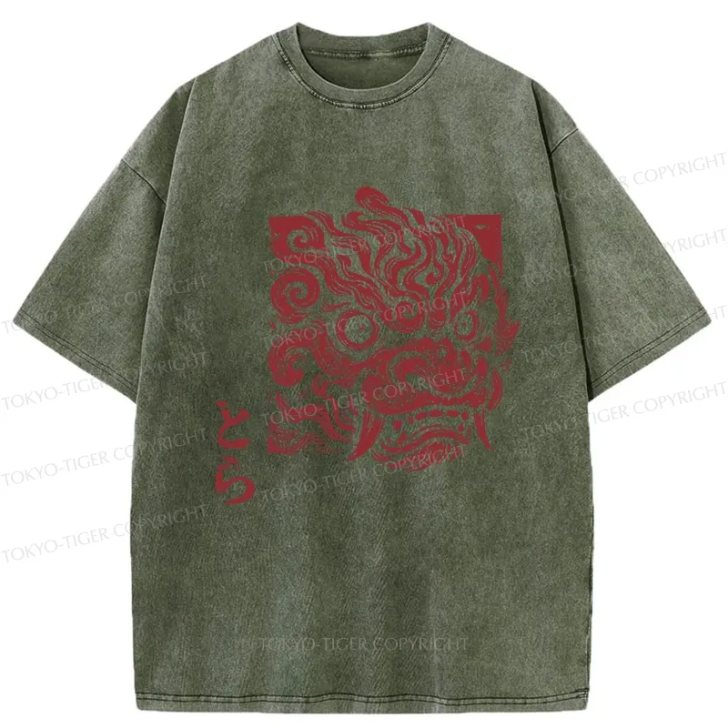 Tokyo-Tiger Japanese Lion Yokai Washed T-Shirt