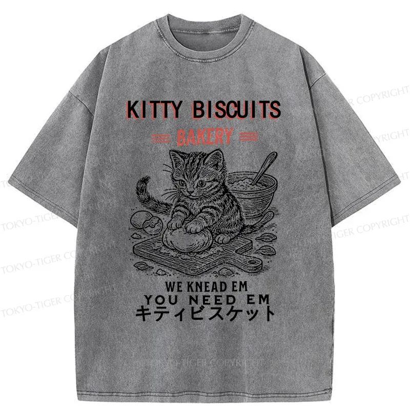 Tokyo-Tiger Kitty Bakery Funny Washed T-Shirt