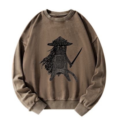 Tokyo-Tiger Japanese Samurai Cat Washed Sweatshirt