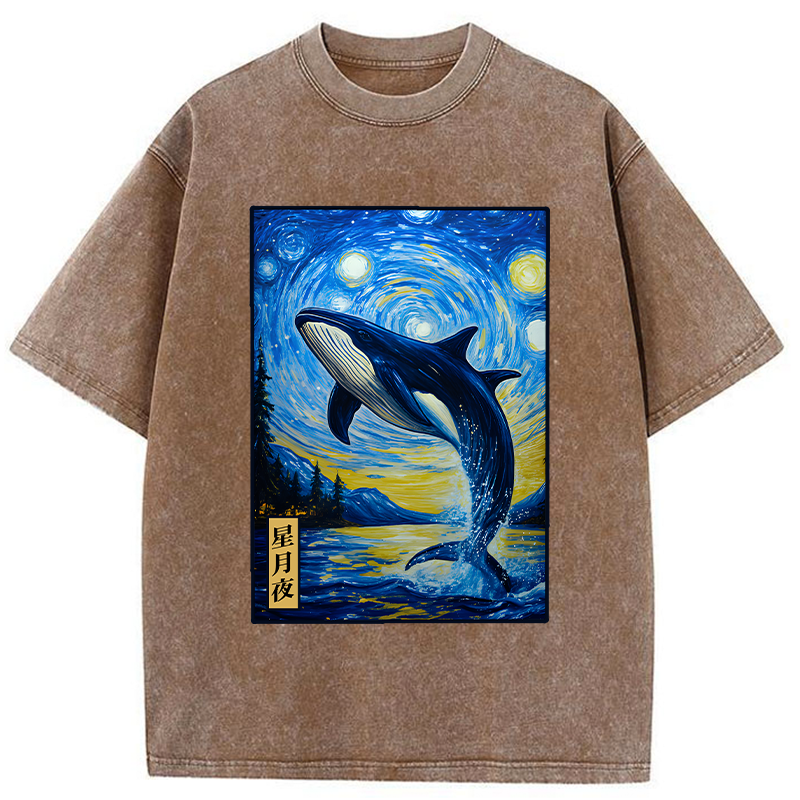 Tokyo-Tiger Whale Under The Starry Night Washed T-Shirt