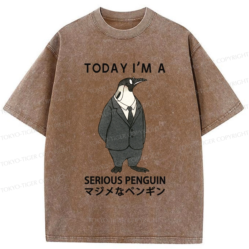Tokyo-Tiger Today I'm A Serious Penguin Washed T-Shirt