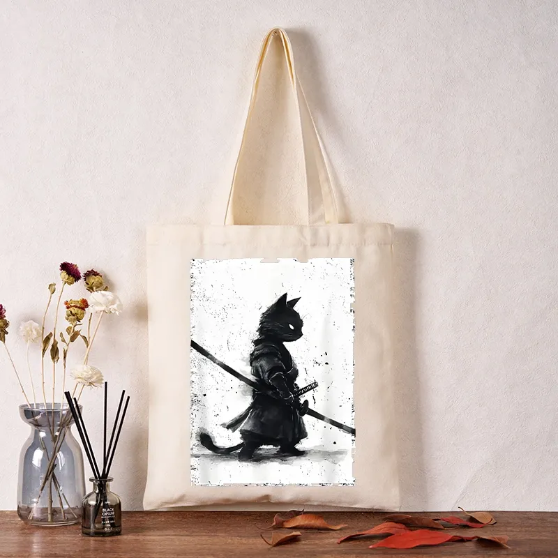 Tokyo-Tiger Retro Cat Samurai Japanese Tote Bag