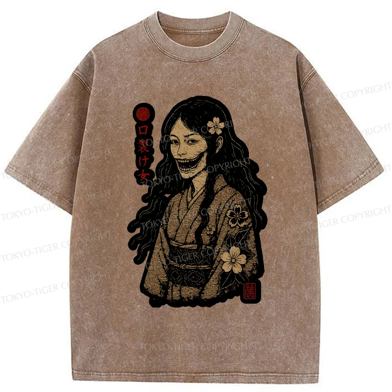 Tokyo-Tiger Cleft Mouth Woman Washed T-Shirt