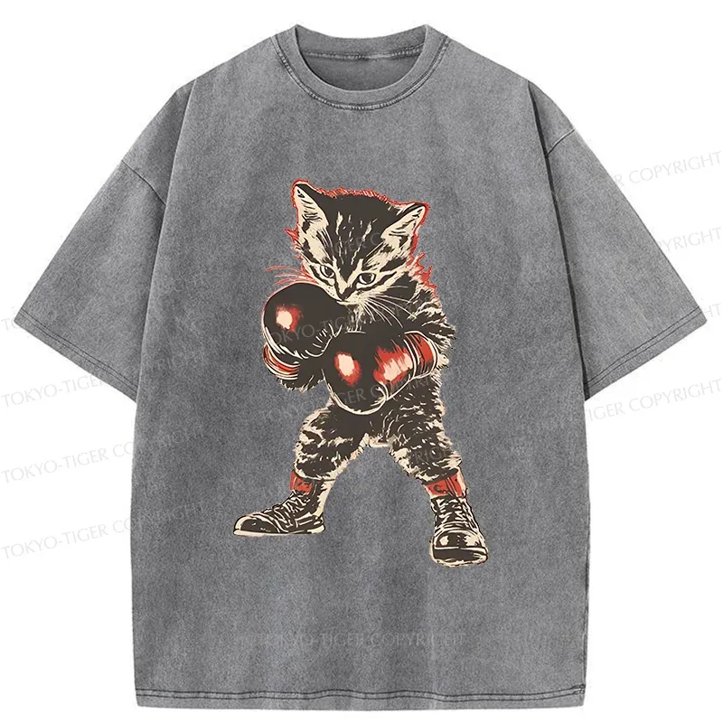 Tokyo-Tiger Boxing Kitten Washed T-Shirt