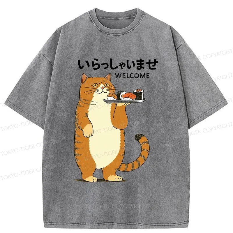 Tokyo-Tiger Cat Waiter Washed T-Shirt