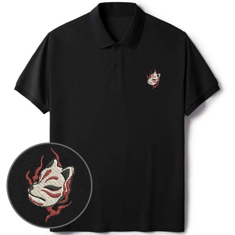Tokyo-Tiger Fox Mask Japan Embroidered Polo T-Shirt