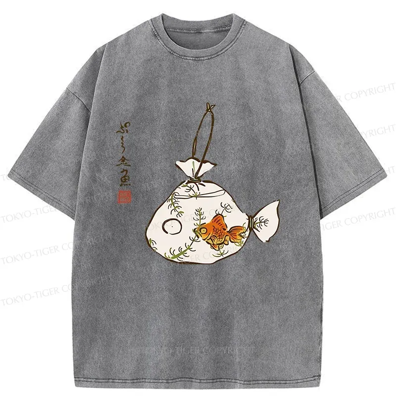 Tokyo-Tiger Vintage Carp Painting Washed T-Shirt