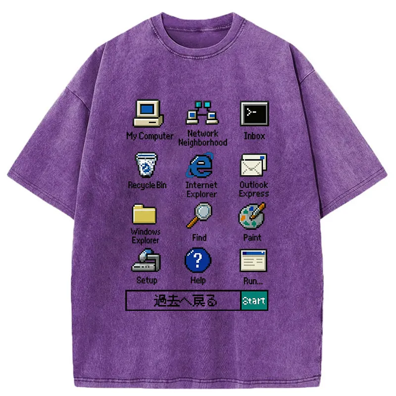 Tokyo-Tiger Retro Computer Washed T-Shirt
