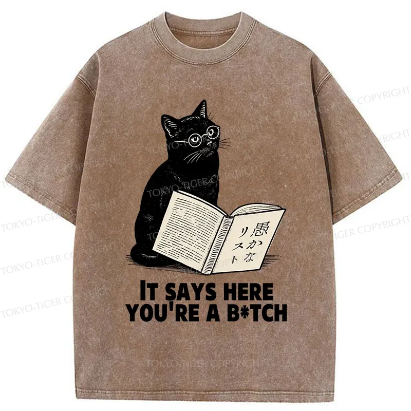 Tokyo-Tiger Black Cat With Glasses Washed T-Shirt