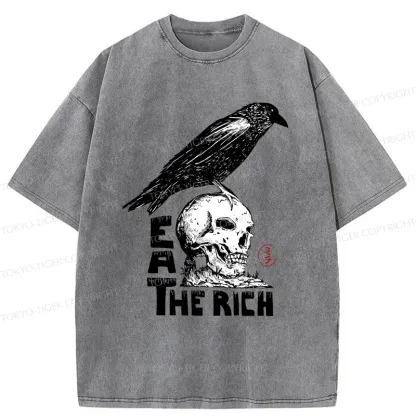 Tokyo-Tiger Crow Standing On Skull Washed T-Shirt