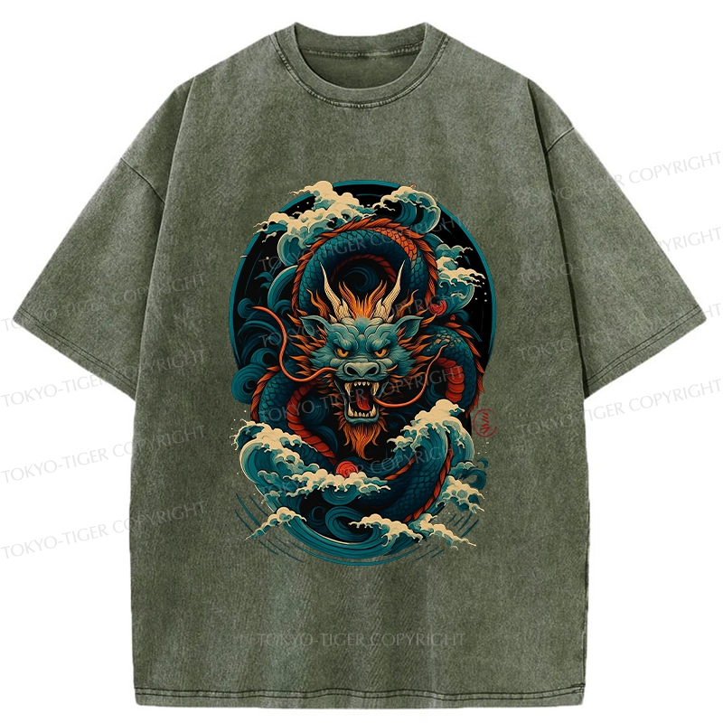 Tokyo-Tiger Dragon Of The Roaring Waves Washed T-Shirt