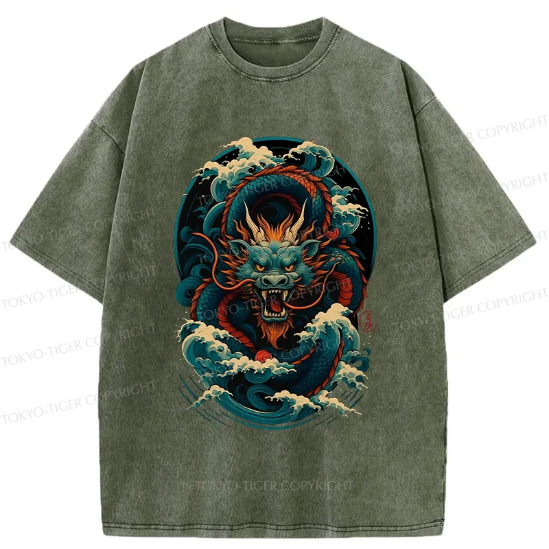 Tokyo-Tiger Dragon Of The Roaring Waves Washed T-Shirt