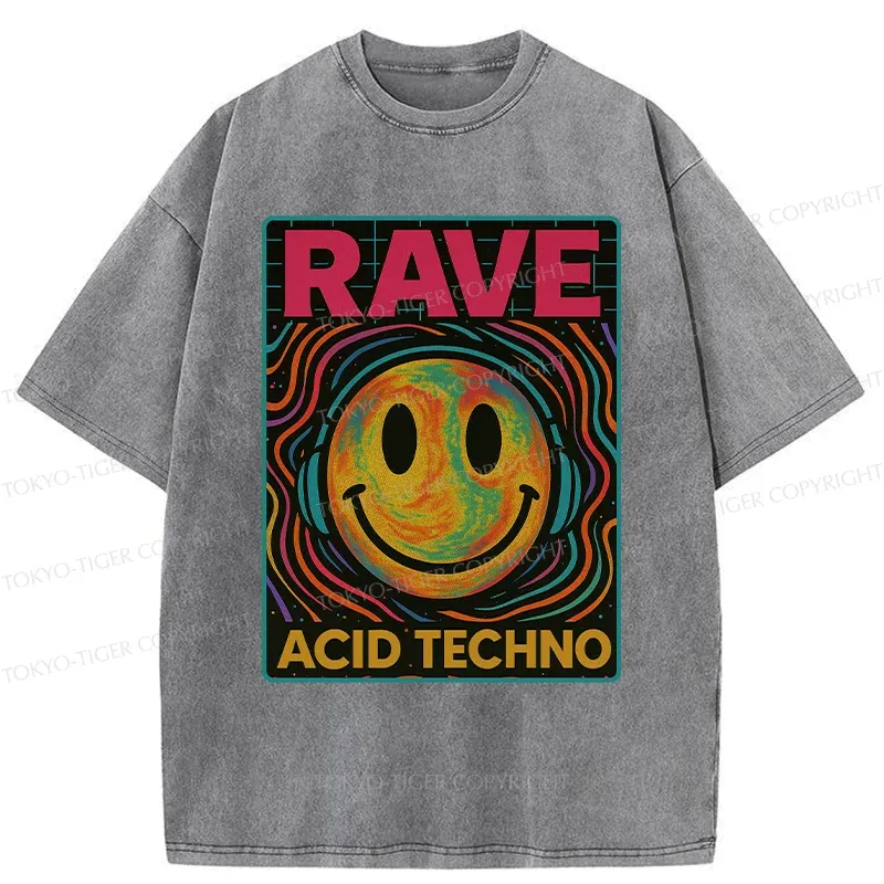 Tokyo-Tiger Rave Music Washed T-Shirt