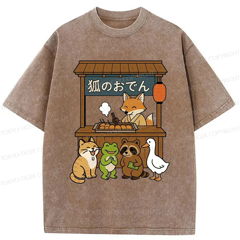 Tokyo-Tiger Fox Oden Shop Washed T-Shirt